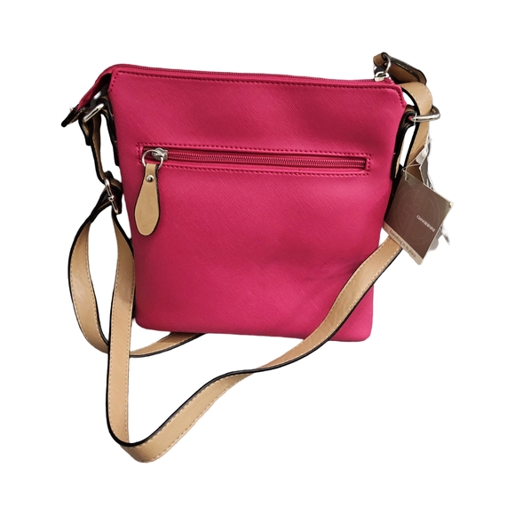 Giani Bernini Saffiano Pink and Tan Crossbody Bag - Picture 2 of 12